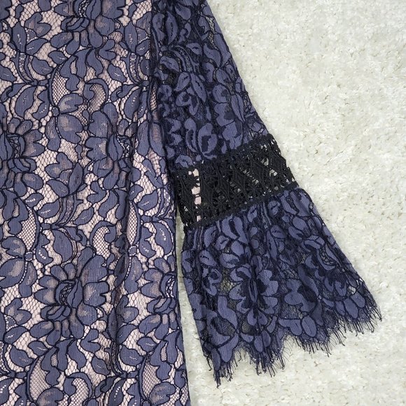 Eliza J Dress Womens 12 Sheath 3/4 Bell Sleeves Lace Lined Scallop Edge Purple - Picture 3 of 16